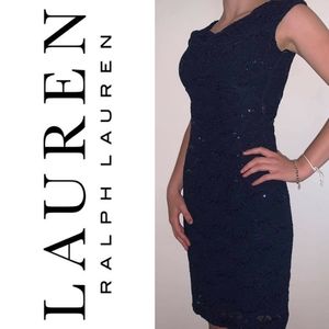 Lauren by Ralph Lauren Navy Blue Lace Sequ…